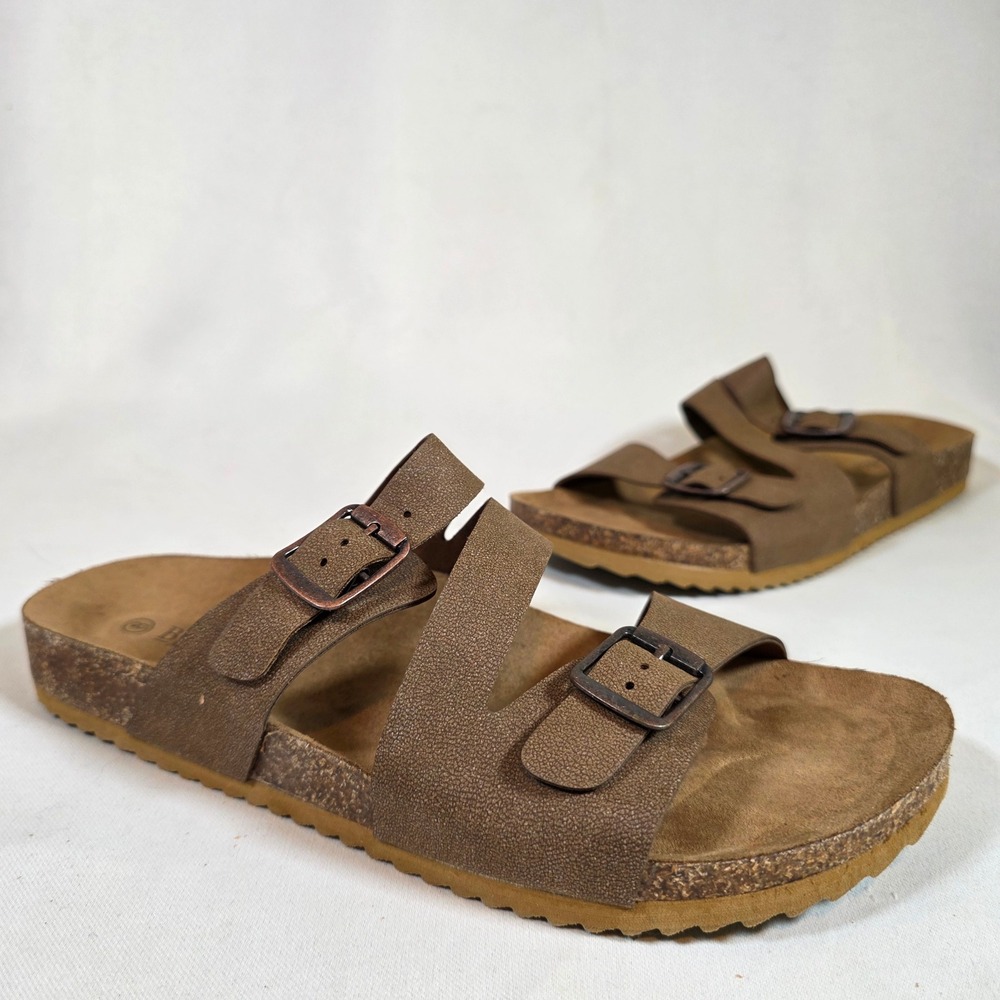 Bjorndal Ellyn Brown Double Buckle Cork Footbed Slide Sandals Women 8 Boho Vegan